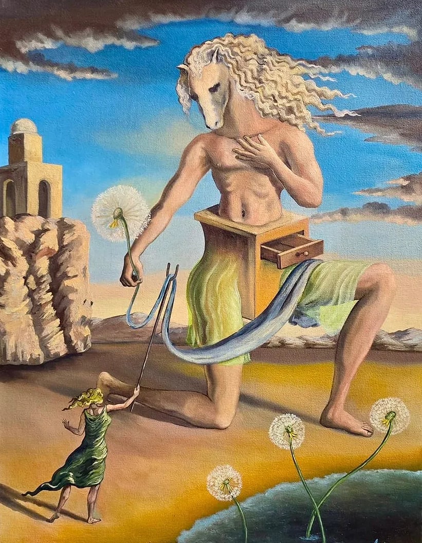 Salvador Dalí Spanish 1904–1989 – The Drawers of Memory, In the Style of, Oil on Canvas: Title: The Drawers of Memory Technique: Oil on Canvas Measures: 20 × 15 inches (50.8 × 38.1 cm) Condition: Good condition. Surface remains stable with minor wear and light craquelure consistent with