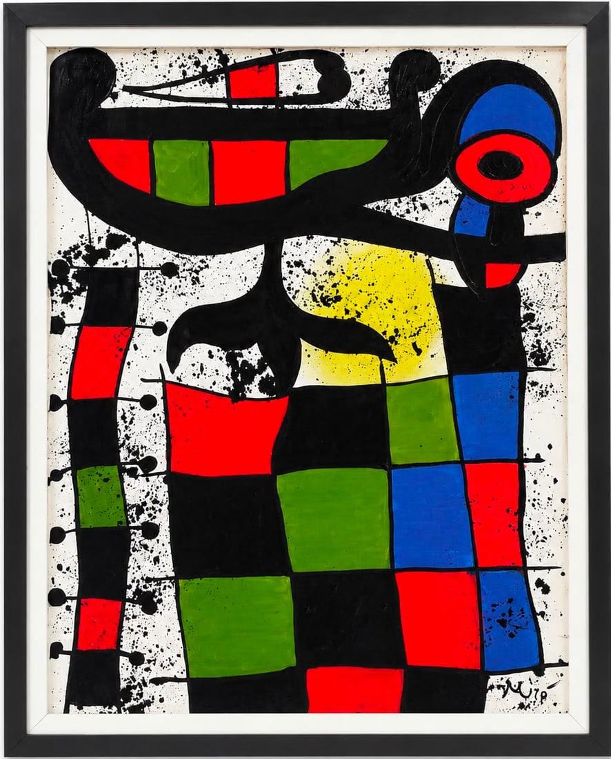 Joan Miró Spanish 1893–1983 Oil on Canvas Painting in the Style of Abstract Figure "Body": Title: Body Technique: Oil on Canvas. Measures: 31 x 23 inches (78.7 x 58.4 cm). Year: Circa 1960s. Condition: Good overall condition. Strong color saturation with expressive black contours and dynami