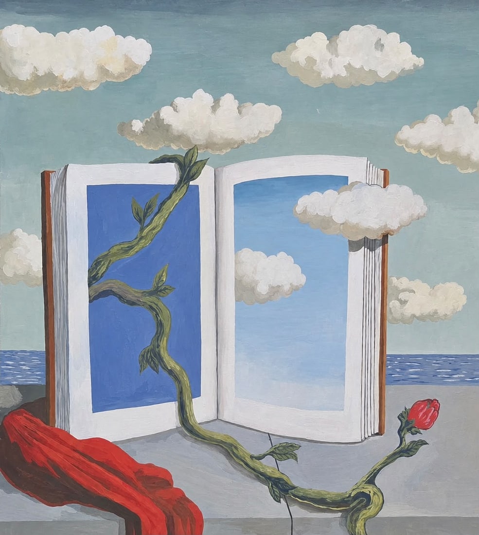 René Magritte Belgian 1898-1967 Gouache on paper painting in the style of ,Dali ,Ernst Era.: Title: The Veiled Horizon Technique: Gouache on paper Measures: 15 x 11 inches Year: Undated Condition: Good overall condition. The painted surface presents well-preserved coloration with carefully co