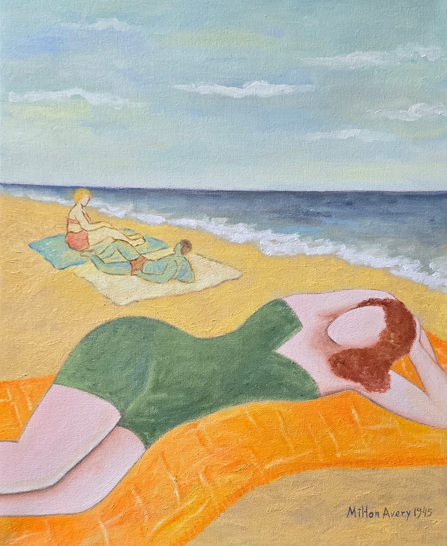 Milton Avery American 1885-1965 Oil on Canvas painting in the style of ,Rothko ,Matisse Era.: Title: Reclining Figure on a Summer Beach Technique: Oil on canvas Measures: 15 x 12 Year: Undated Condition: Good overall condition based on the supplied image. The painted surface presents a cohesiv