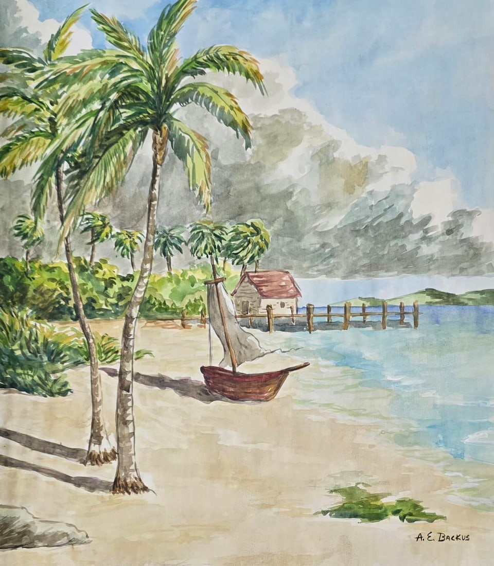 Albert Ernest "A.E." Backus American 1906-1990 Watercolor on paper painting in the style of Ra (1 of 6)