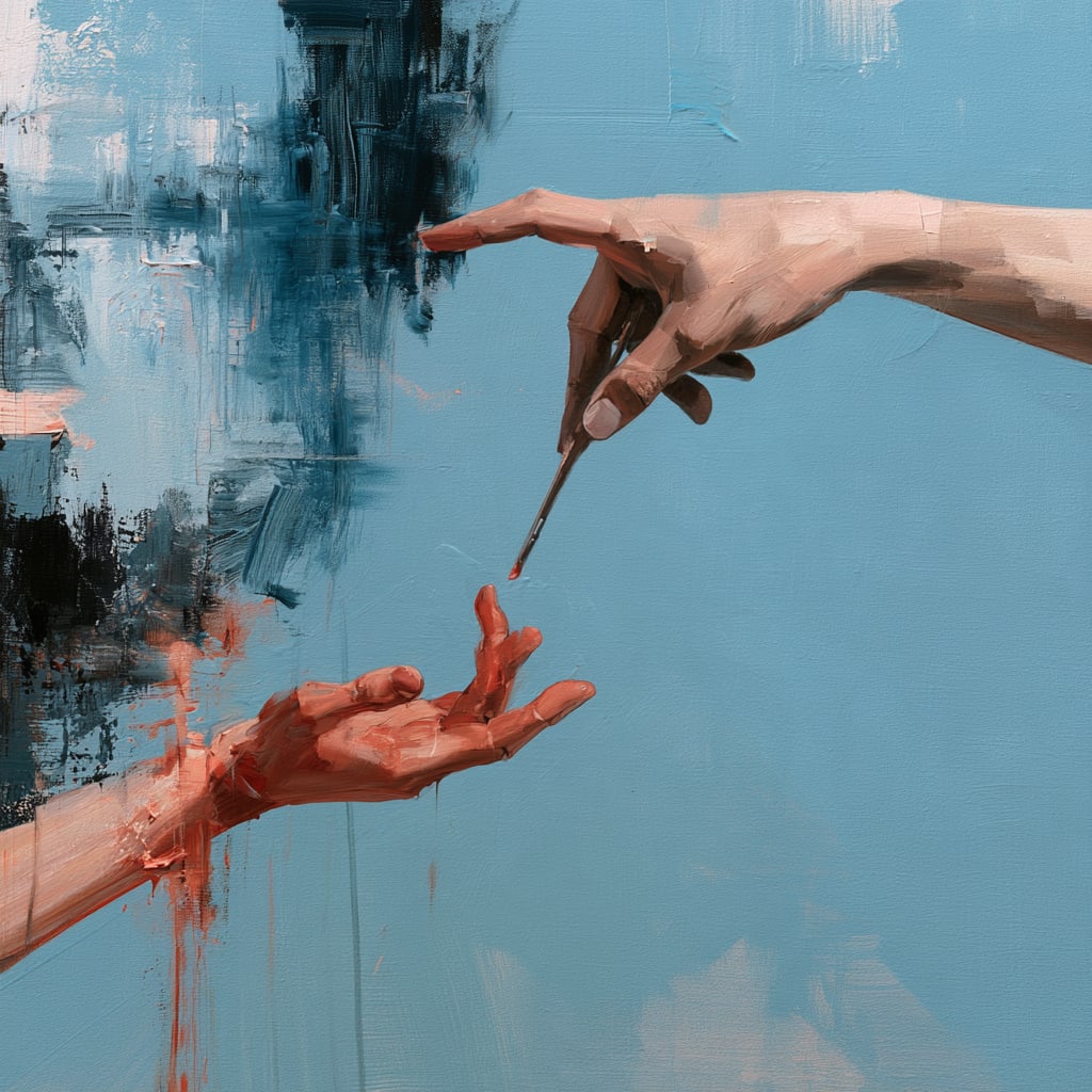 THE TRANSFER. Unique 1/1 Contemporary Work. By IAAG Artists Group.: Title: The Transfer Artist: IAAG Artists Group Technique: Artist-directed digital composition incorporating generative technologies; acrylic print on panel Measures: 20 × 20 inches (51 × 51 cm) Year