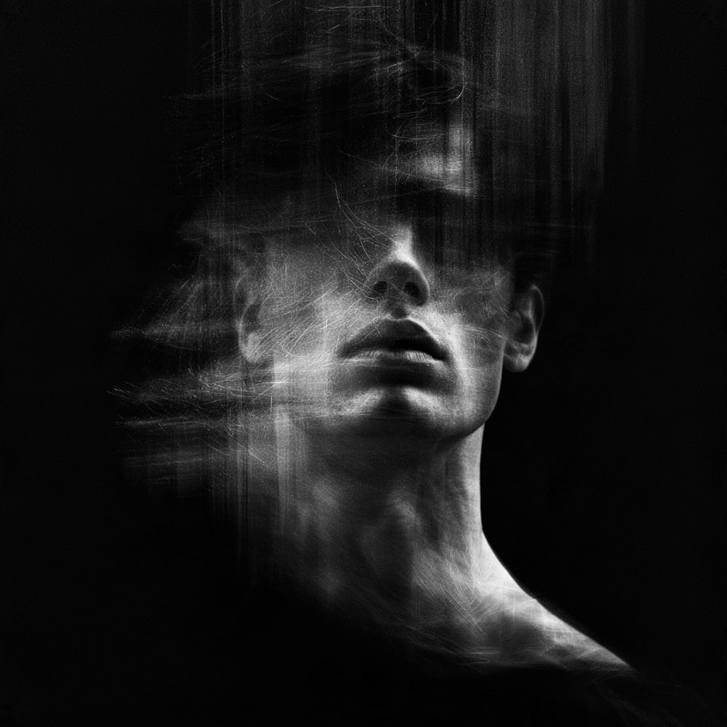 THE FADING SELF. Unique 1/1 Contemporary Work. By IAAG Artists Group.: Title: The Fading Self Artist: IAAG Artists Group Technique: Artist-directed digital composition incorporating generative technologies; acrylic print on panel Measures: 20 × 20 inches (51 × 51 cm) Y