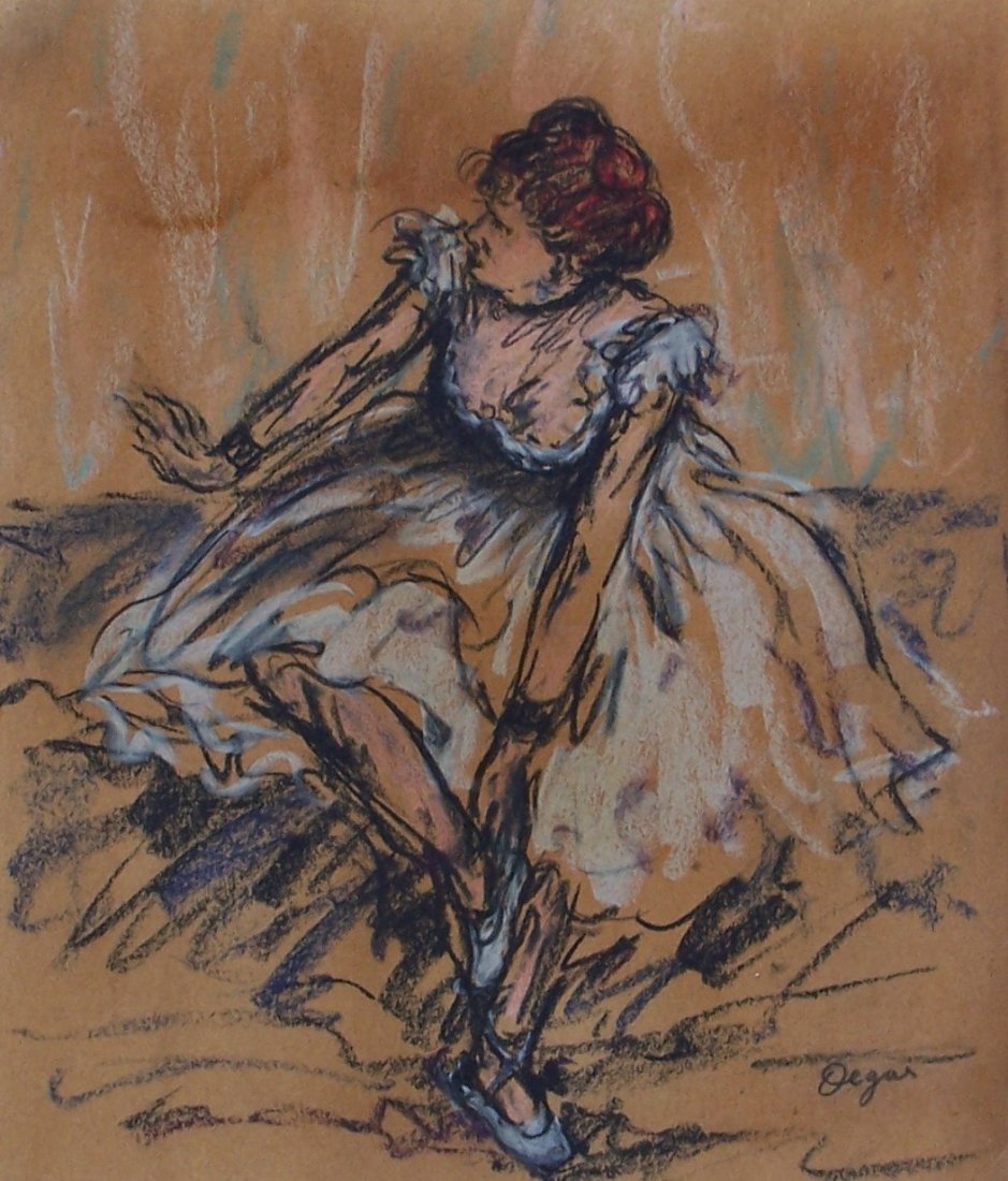 Edgar Degas (Pastel on paper): Pastel on paper 10 5/8 x 9" Private collection COA.Edgar Degas (US /deɪˈɡɑː/ or UK /ˈdeɪɡɑː/; born Hilaire-Germain-Edgar De Gas, French: [ilɛH