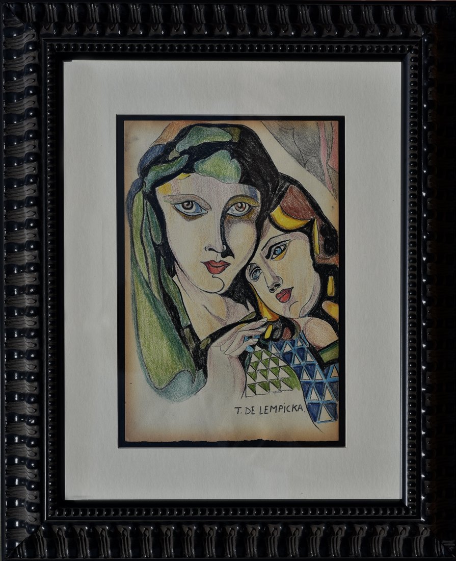 Tamara de Lempicka Charcoal and pencils on paper: "Mother an daughter Private collection. 12 3/4 x 8 3/4"Medium: Charcoal and colored pencils on paper. Tamara Łempicka, commonly known as Tamara de Lempicka (16 May 1898 – 18 March 1980), was a