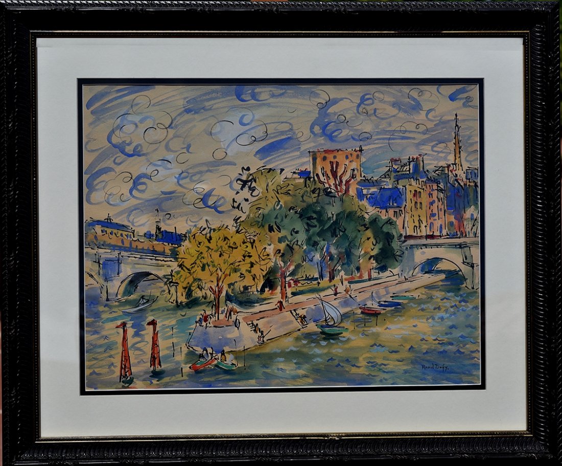 Raoul Dufy (watercolor on paper ): watercolor on paper 13 1/4 x 17" COA Private collection. Raoul Dufy (French: [ʁa.ul dy.fi]; 3 June 1877 – 23 March 1953) was a French Fauvist painter, brother of Jean Dufy. He developed a color
