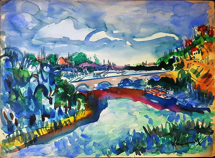 Maurice de Vlaminck Watercolor/ Gouache on cardboard: Watercolor/ Gouache on cardboard 11 x 15" Private collection COA Maurice de Vlaminck (4 April 1876 – 11 October 1958) was a French painter. Along with André Derain and Henri Matisse he is considere