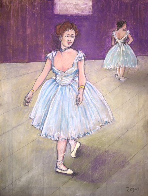Edgar Degas (Pastel on paper): pastel on paper 12 1/2 x 9 3/4" Edgar Degas (US /deɪˈɡɑː/ or UK /ˈdeɪɡɑː/; born Hilaire-Germain-Edgar De Gas, French: [ilɛːʁ ʒ<