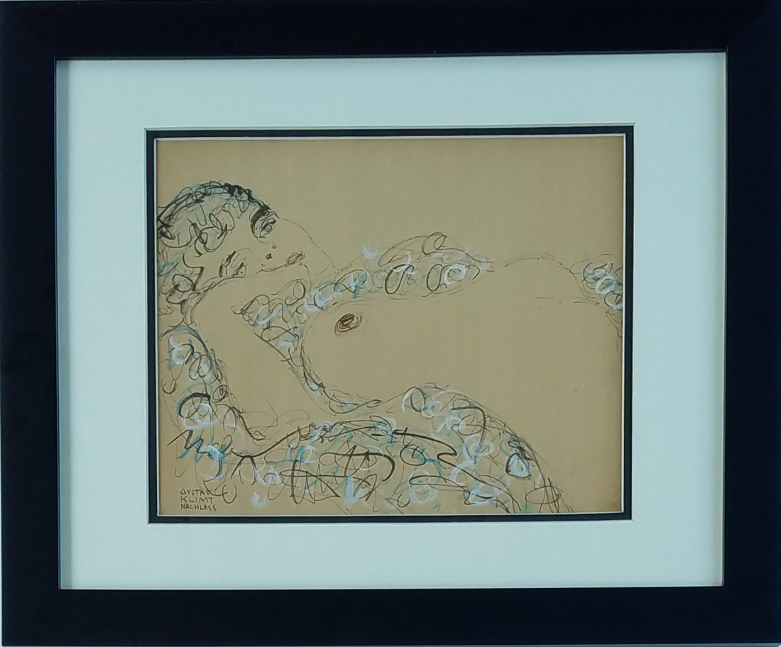Gustav Klimt (Ink and watercolor on paper): Ink and watercolor on paper 8 3/4x 9 3/4"Gustav Klimt (July 14, 1862 – February 6, 1918) was an Austrian symbolist painter and one of the most prominent members of the Vienna Secession movement. Kli