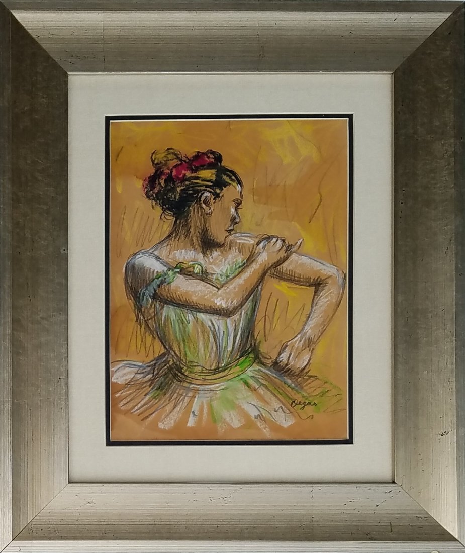 Edgar Degas (Pastel on paper): Pastel on paper 12 3/8 x 8 3/4" Edgar Degas (US /deɪˈɡɑː/ or UK /ˈdeɪɡɑː/; born Hilaire-Germain-Edgar De Gas, French: [ilɛːʁ ʒ<