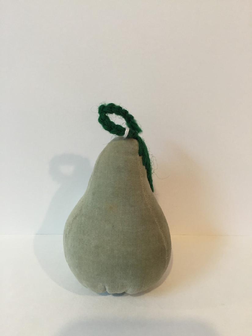 Velvet Pear Pin Cushion: Item: American Velvet Pear shape Pin Cushion. With embroidered top. Date: Late 19C Size: 3" H Please note that this lot has a reserve. When you leave a bid in advance of the auction, submit your maxim