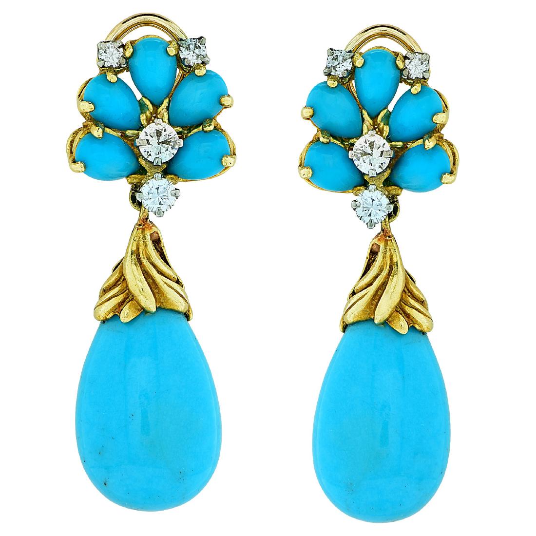 Vintage 18K Gold Turquoise Diamond Earrings (1 of 1)