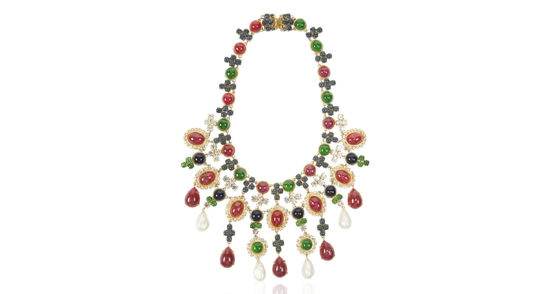 Christian Dior Ruby Emerald Paste Pearl Bib Necklace (1 of 5)