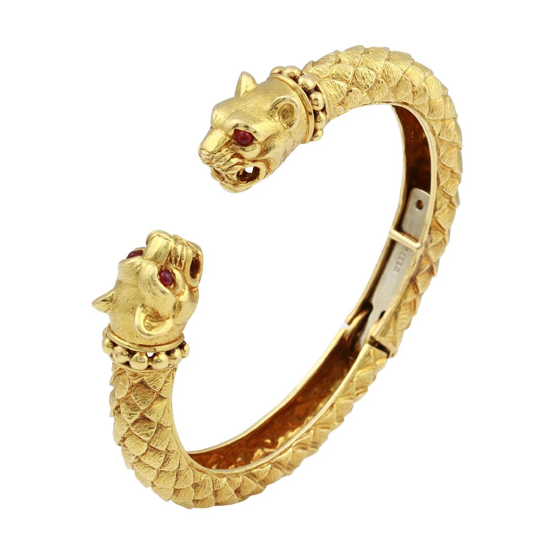 David Webb 18K Yellow Gold Ruby Lion Bracelet (1 of 4)