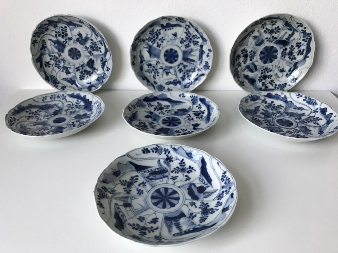 Set of 7 Chinese Qianlong Export B&W Saucers (1 of 8)