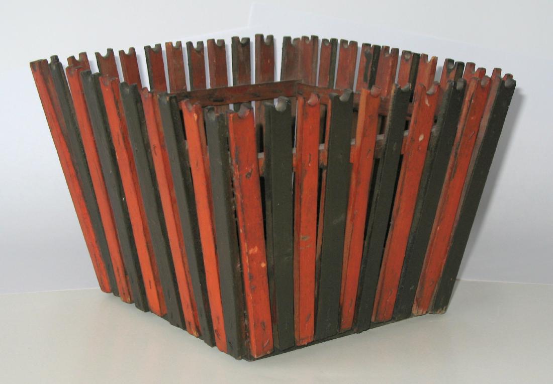 Folk Art Wooden Slatted Basket (1 of 3)