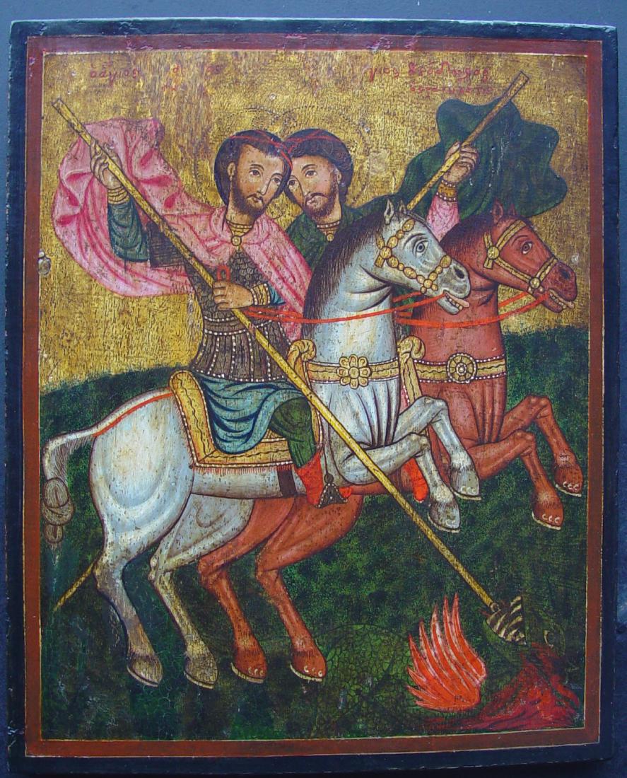 George & Demetrios of Thessaloniki Greek Icon, 1700 (1 of 4)