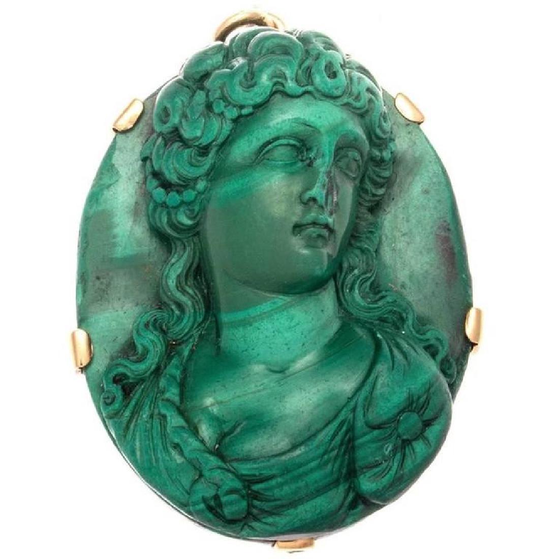 Antique Victorian 18K Gold Malachite Cameo Pendant (1 of 2)
