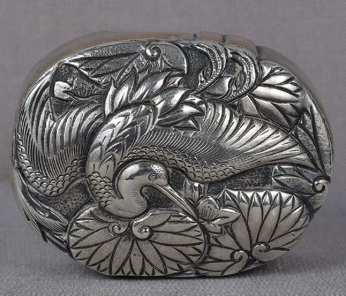 Japanese Box Silver Crane & Water Lilies, 19th C (1 of 5)