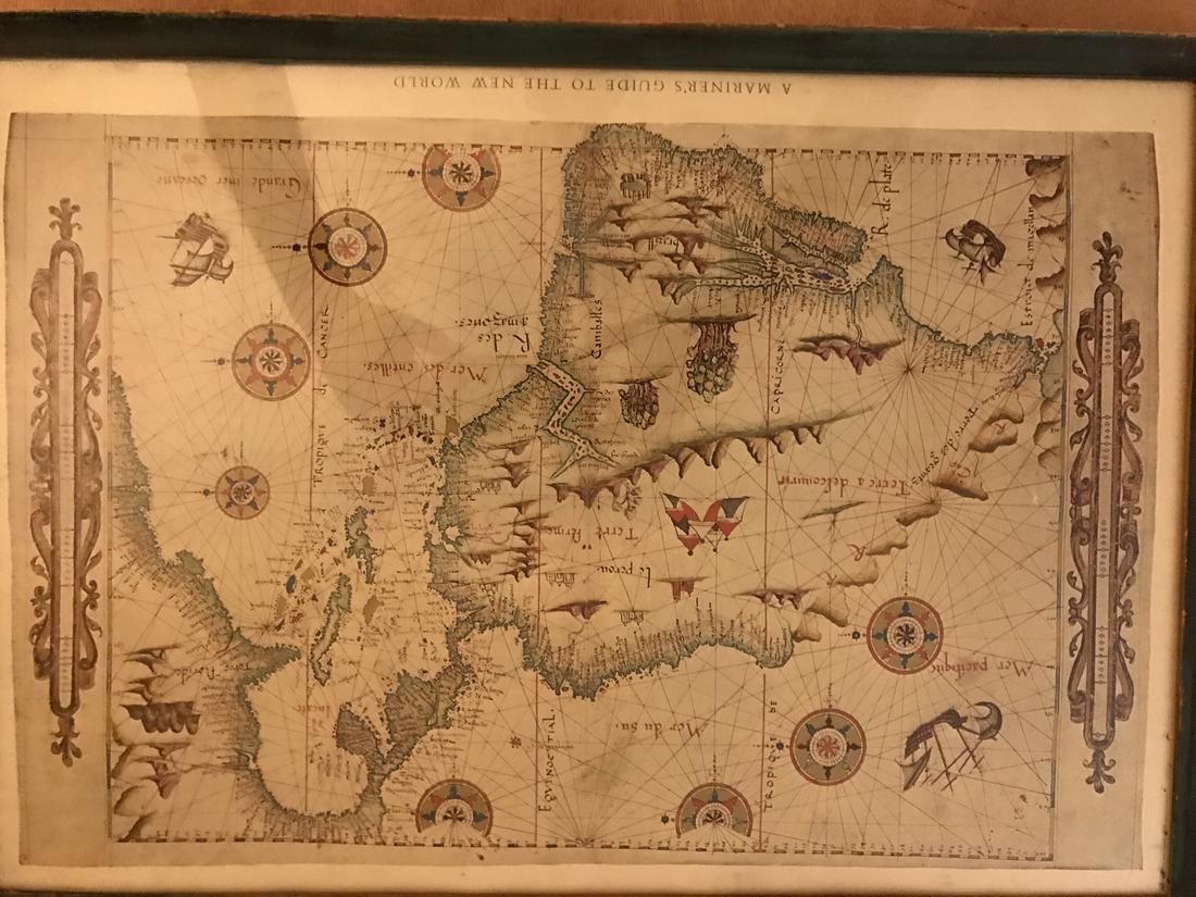 Pierre Desceliers: Mariner's Guide to New World, 1546: A Mariner's guide to the new world, c, 1546. of North, Central, and of South America. By Pierre Desceliers. 23 x 16 inches No Reserve: This lot starts at $1 and has no reserve as a courtesy so that co
