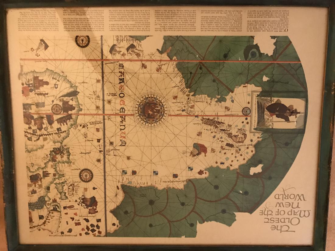 Juen De La Cosa: The Oldest Map of the World: The oldest map of the world. "painted by Juen de la cosa 1493 - 1496. 21 x 18 inches Please note that this lot has a confidential reserve. When you leave a bid in advance of the auction, submit your m