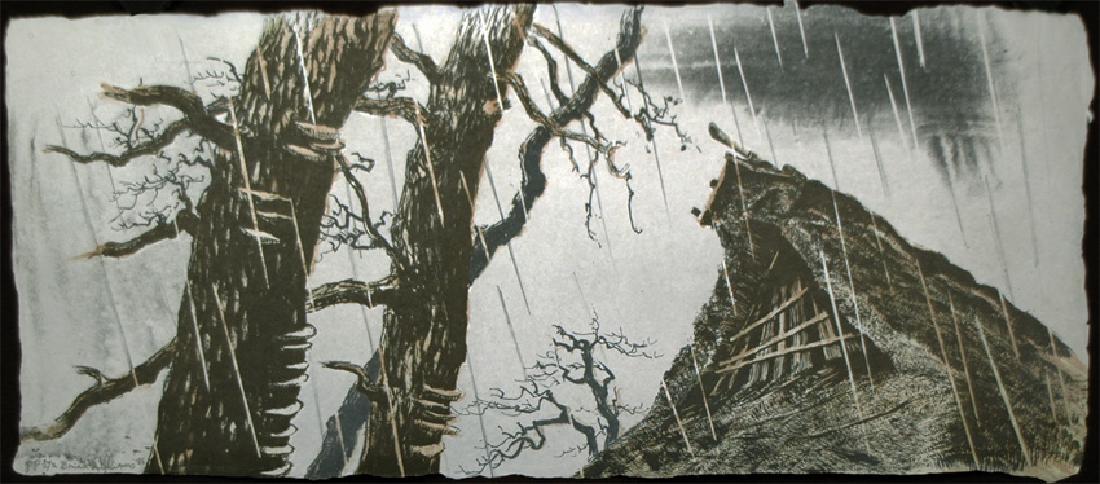 Brian Williams: Downpour: Artist: Brian Williams Title: Downpour Date: 1986 Dimensions: 10 x 23 inches Medium: Lithograph print on Japanese paper Signature & Seals: pencil signed and numbered Please note that this lot has a co