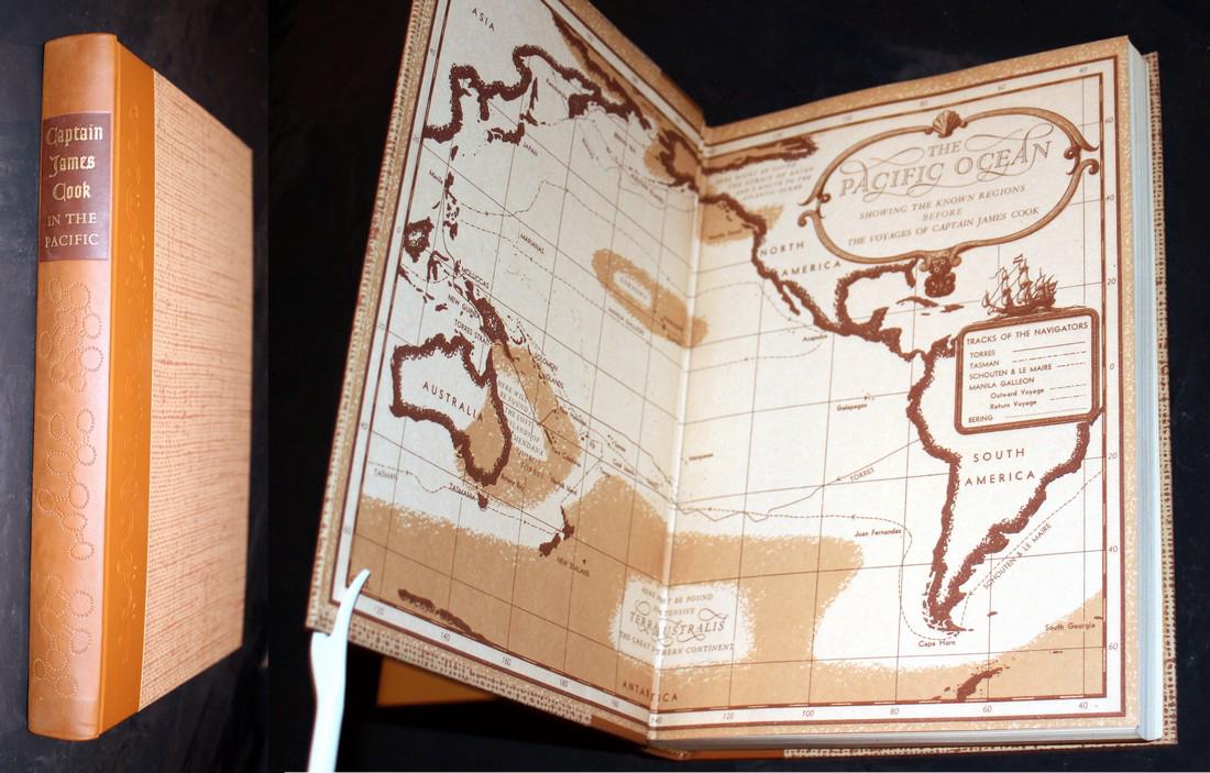 The Explorations of Captain James Cook in Pacific. 1962: THE EXPLORATIONS OF CAPTAIN JAMES COOK IN THE PACIFIC. 1962. Illustrator Geoffrey C. Ingleton Heritage Press, NY. Hardcover in Slipcase with Sandglass insert. The book was never open. With tight crisp