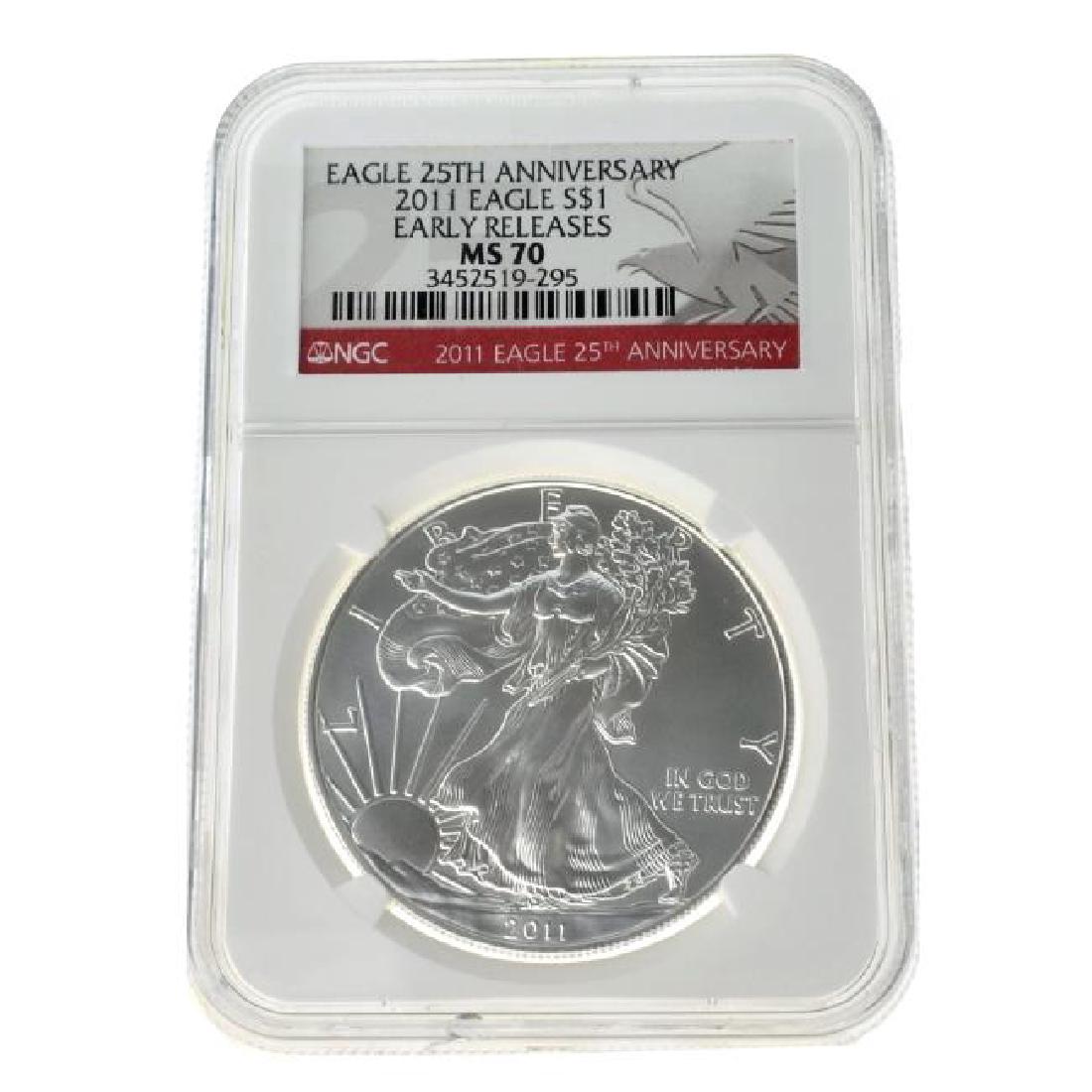 2011 $1 25th Anniversary Silver Eagle NGC MS70 Coin (1 of 2)