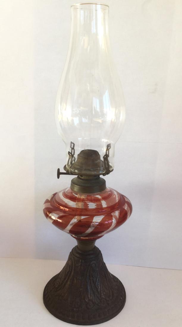 Blown Glass Oil Lamp with Cast Iron Base (1 of 4)