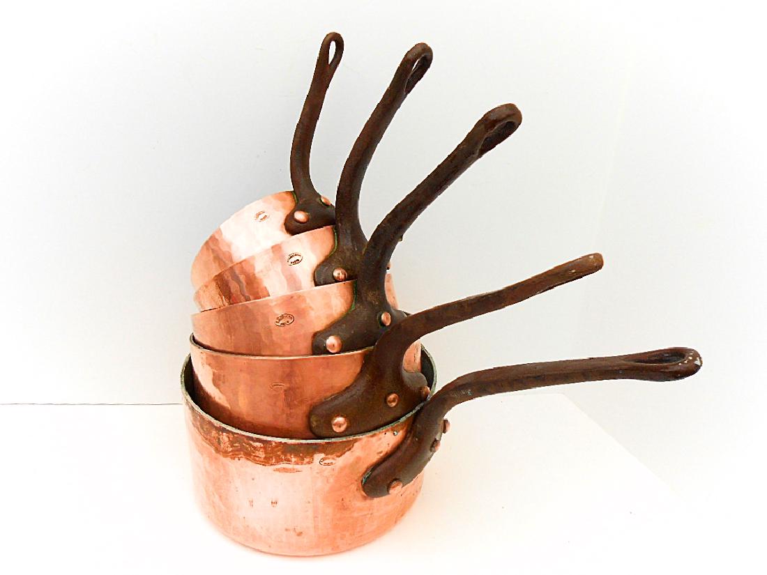 5 Graduated Dehillerin 3mm Hammered Copper French Pans (1 of 8)