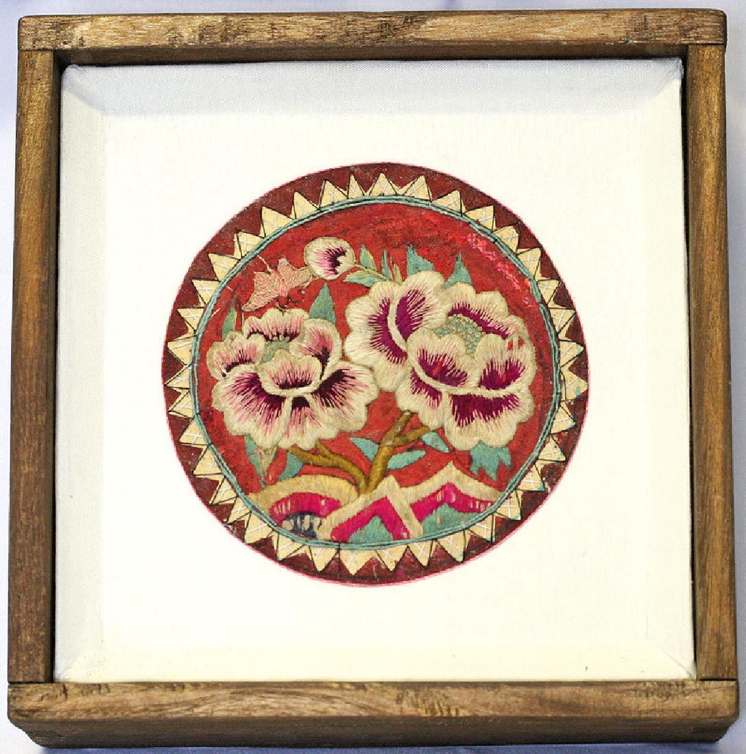 Korean Embroidered Pillow End, Peonies & Butterfly (1 of 3)