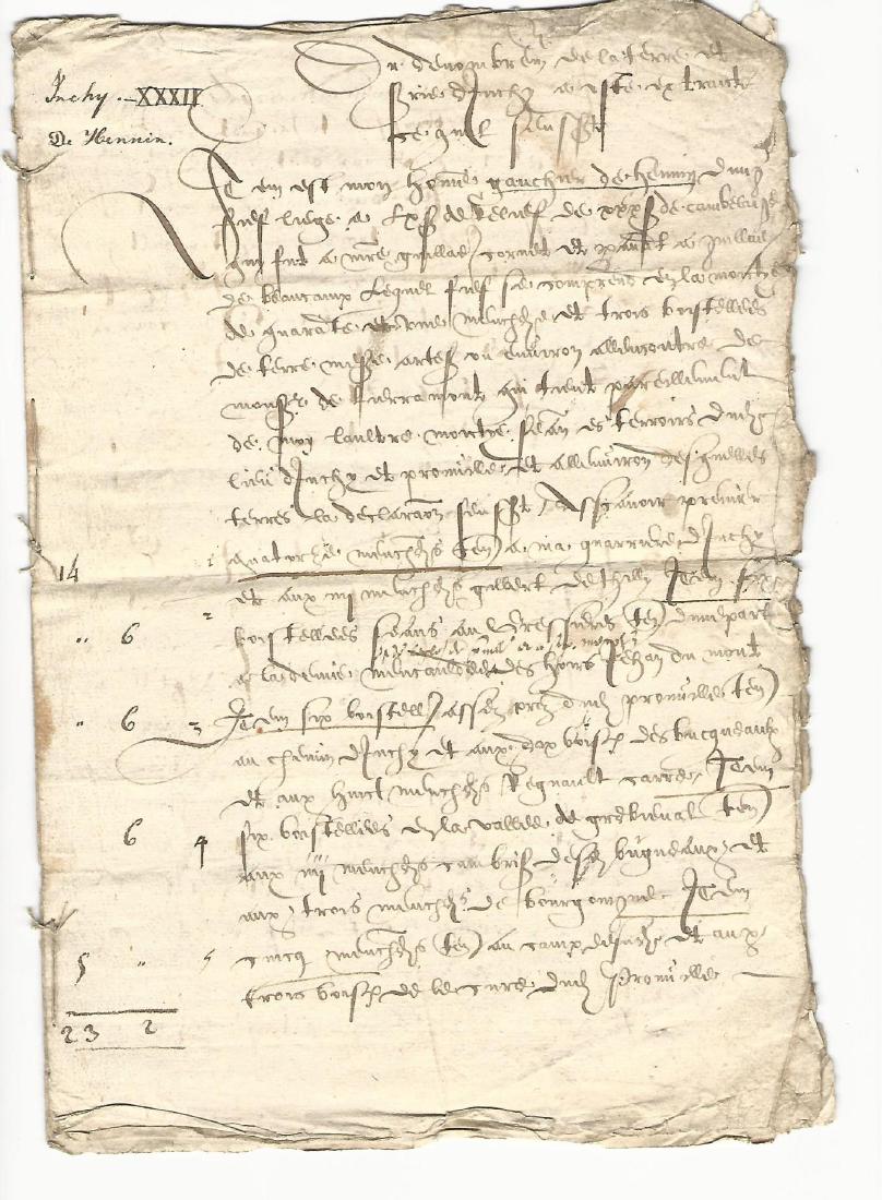 1620 French Manuscript Legal Document Seven Pages (1 of 3)
