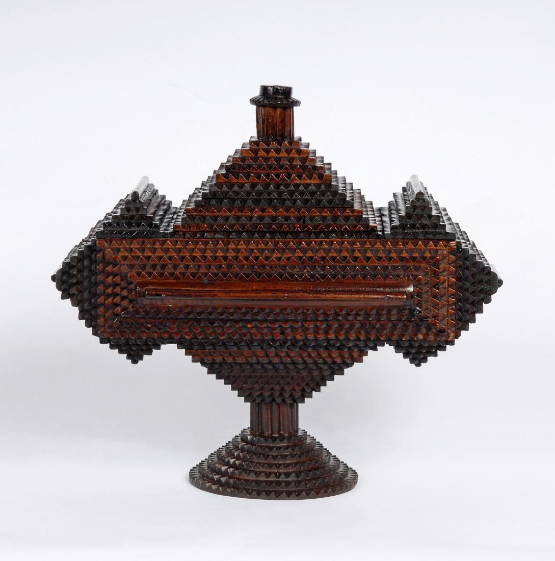 Tramp Art 'Hat' Finial Pedestal Box (1 of 7)