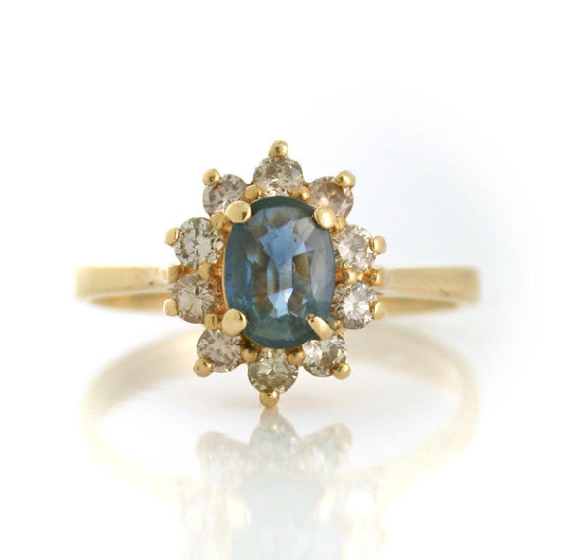 Vintage 14K Gold Sapphire Diamond Halo Ring (1 of 4)