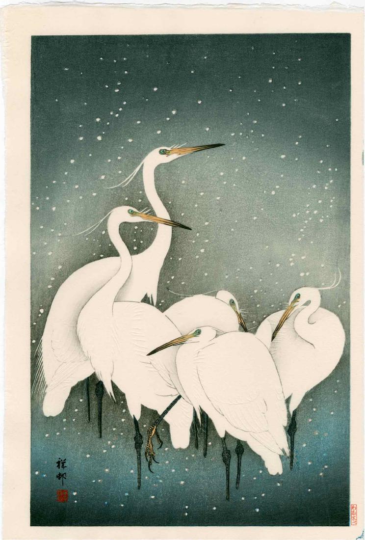 Ohara Koson: Five Herons in Snow (1 of 2)