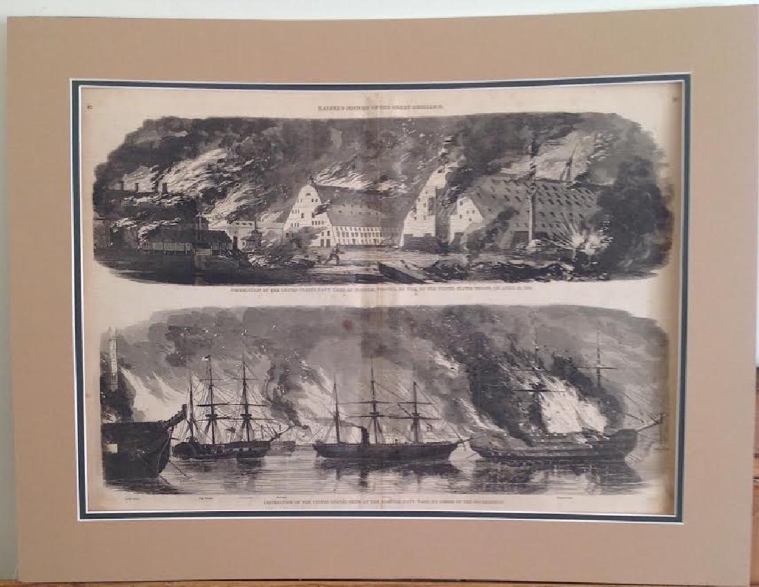 Harpers History, Great Rebellion, 1861: Item: Destruction of the Navy Yard at Norfolk Virginia by fire by the United States Troops April 1861/ Destruction of the United State ships at the Norfolk Navy Yard BY order of the United States Gove