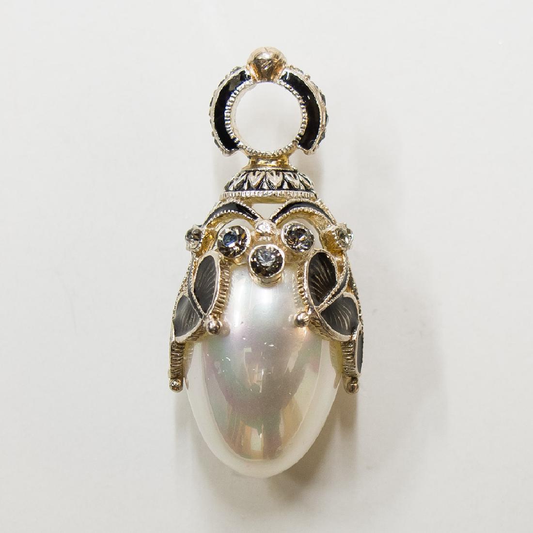 Russian Miniature Silver & Enamel Egg Pendant (1 of 2)