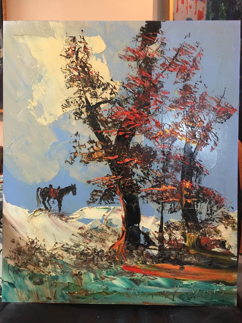 Morris Katz: Horse, 1978: Item: Morris Katz painting Origin: Morris Katz Date: 1978 Medium: Oil on board Size: 45 x 24 inches Description: Signed and dated on bottom right Please note that this lot has a confidential reserve. 