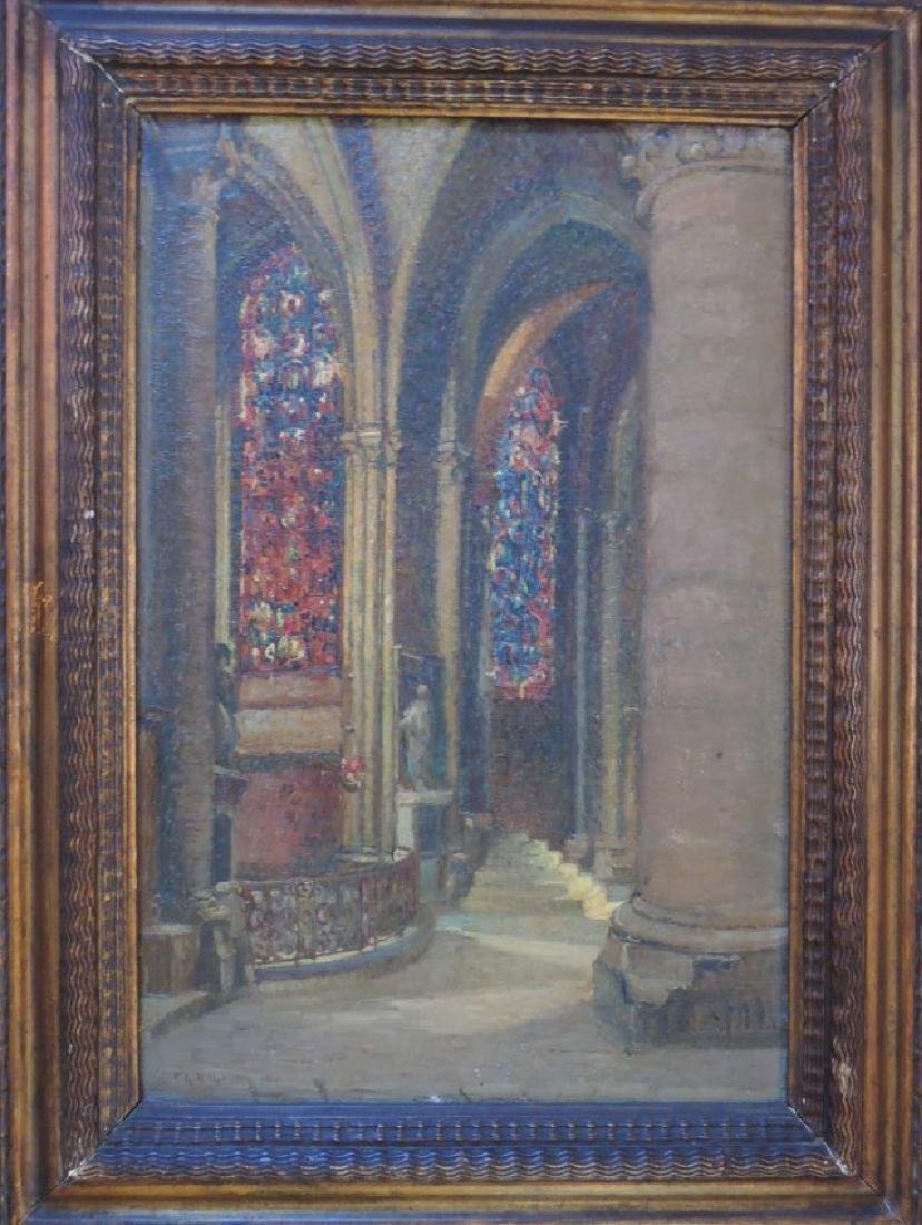 Pierre Gaston Rigaud (French 1874-1939): Item: Pierre Gaston Rigaud (French 1874-1939) Interior of Chartres Cathedral, 1911 Oil on canvas in a period frame.Size 22 1/2x15 in. Signed and dated, lower left; P G Rigaud 1911 The identity of the