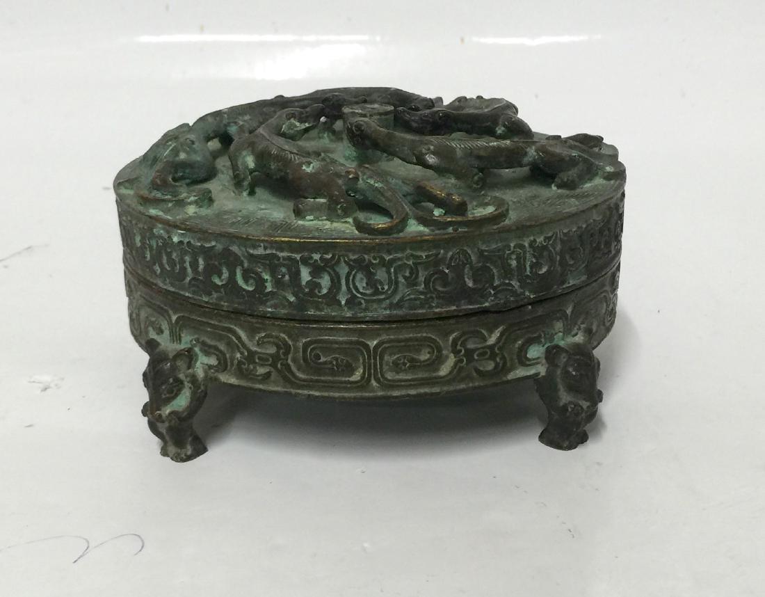 Chinese Bronze Inkstone: Chinese Bronze inkstone. Age not sure. Width 6 inches (15.2 cm.); Height 3 inches (7.6 cm.) Please note that this lot has a confidential reserve. When you leave a bid in advance of the auction, submit