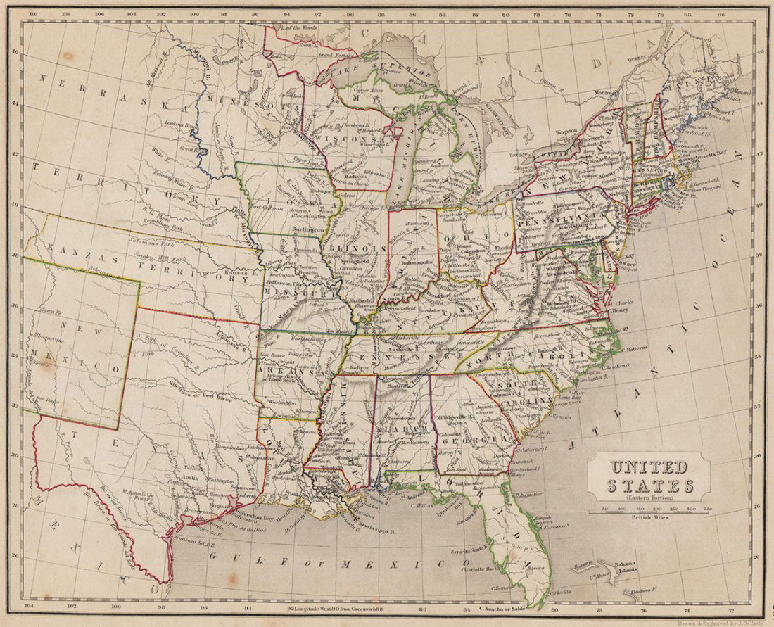 Map of United States, Texas & Oklahoma as 1 Territory (1 of 4)