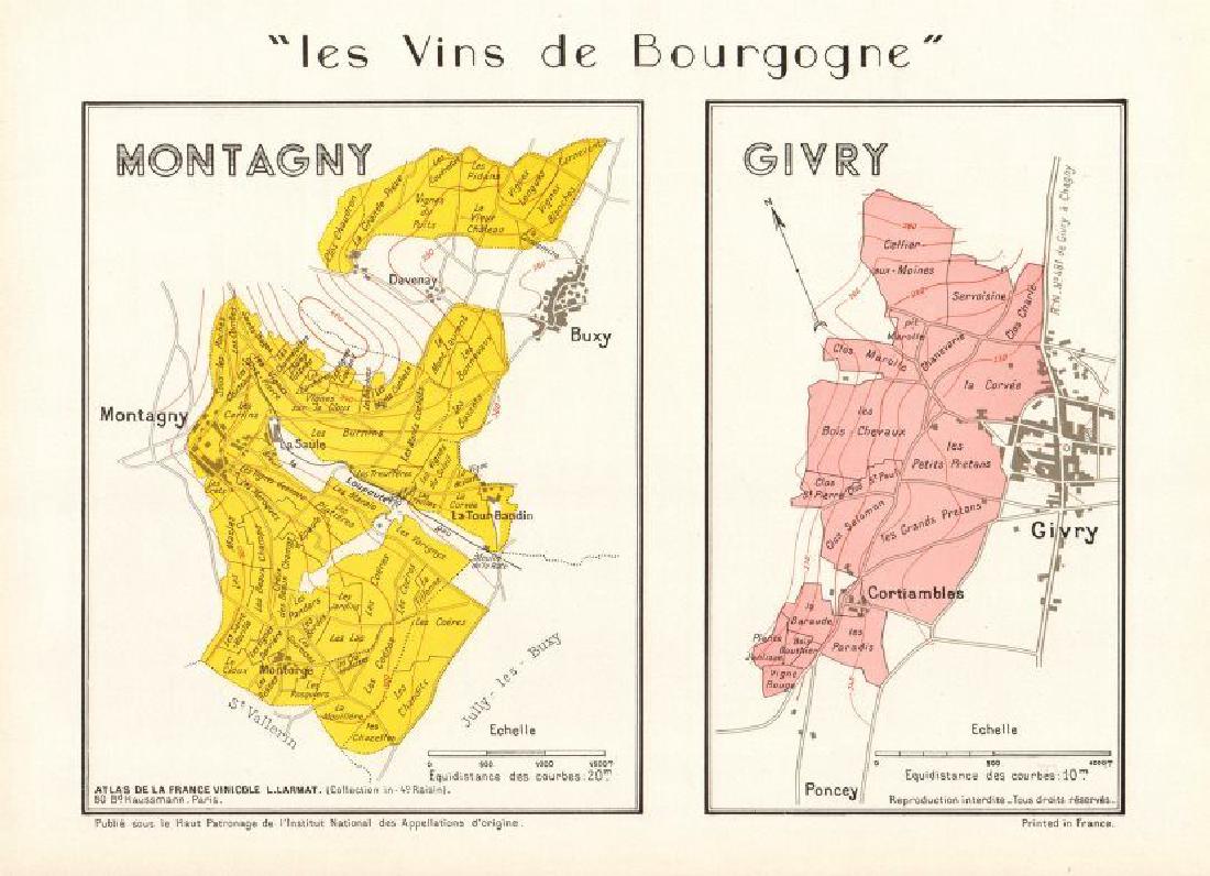 Burgundy Bourgogne Vineyard Map, Larmat 1953 (1 of 2)