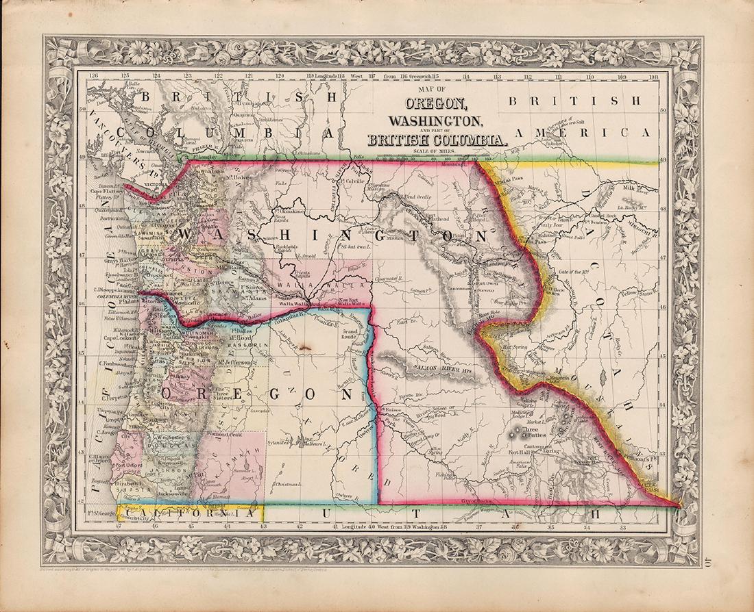 1860 Oregon, Washington & Part of British Columbia Map (1 of 3)