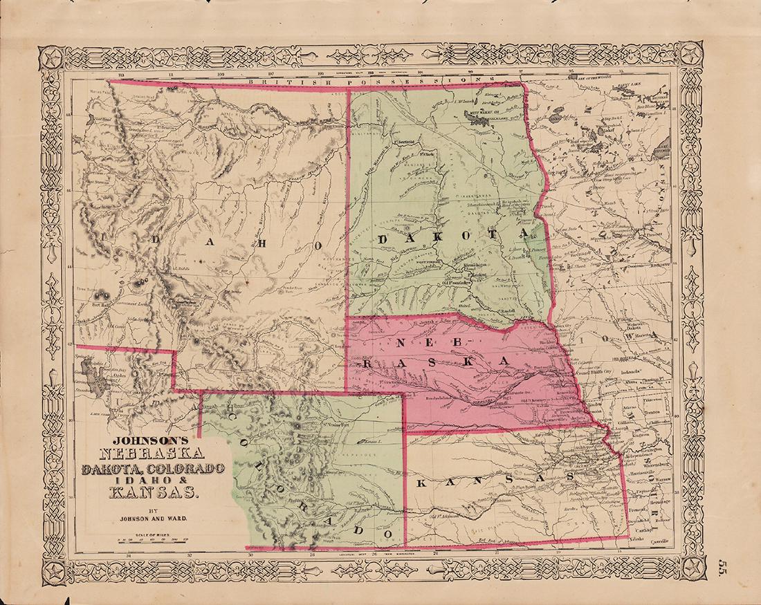 1863 Johnson’s Nebraska, Dakota, Colorado, Idaho Map (1 of 4)
