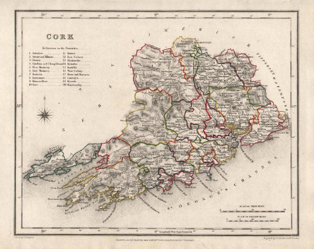 County Cork Antique Ireland Map, Creighton & Dower 1846 (1 of 2)