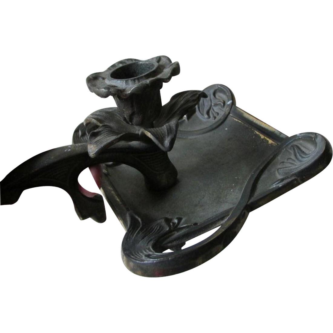 C 1900 Art Nouveau Candlestick with Lily Flowers (1 of 5)