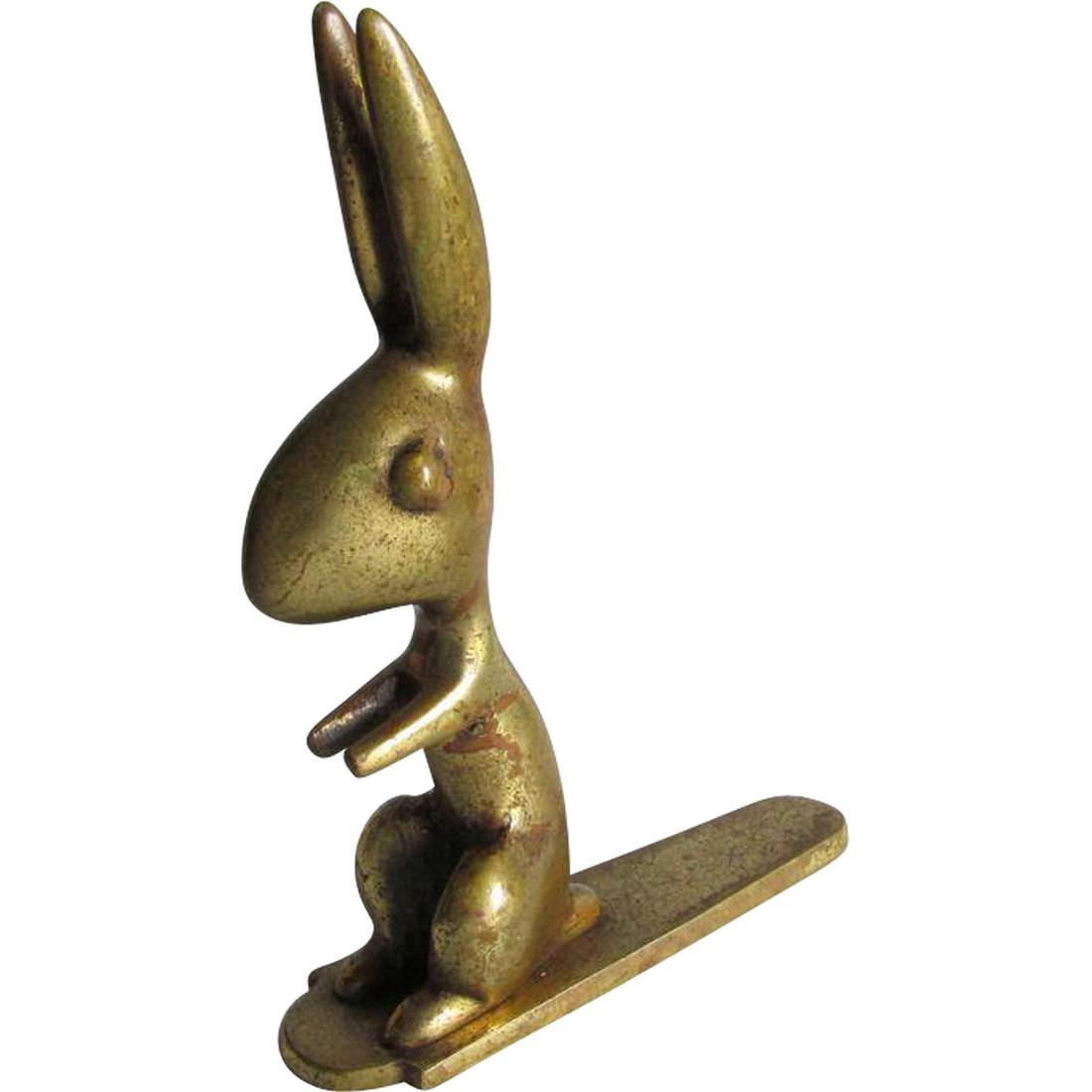 Antique Art Deco Rabbit Doorstop, Cast Bronze (1 of 3)
