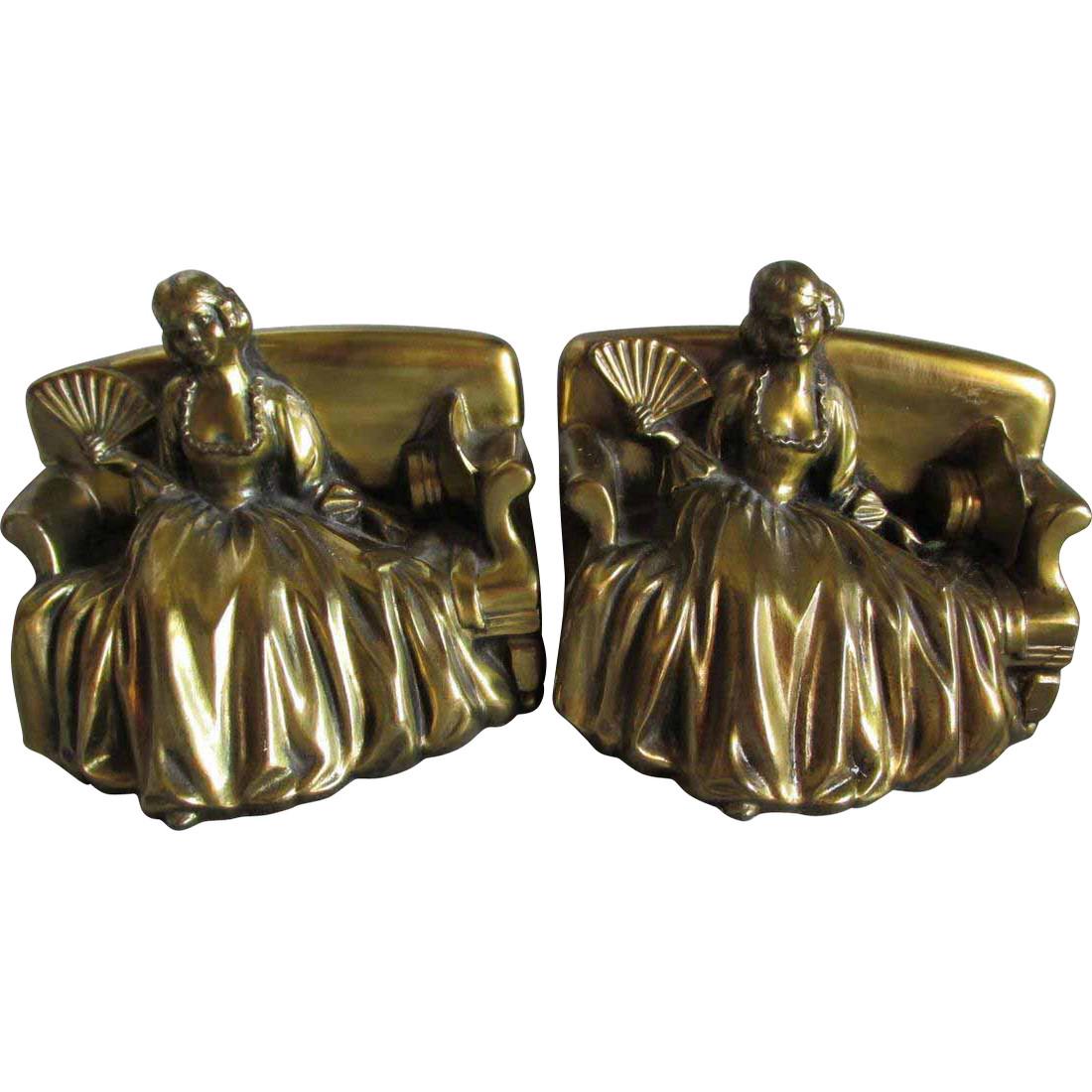 Art Deco Bookends Lady in Ball Gown with Fan (1 of 5)