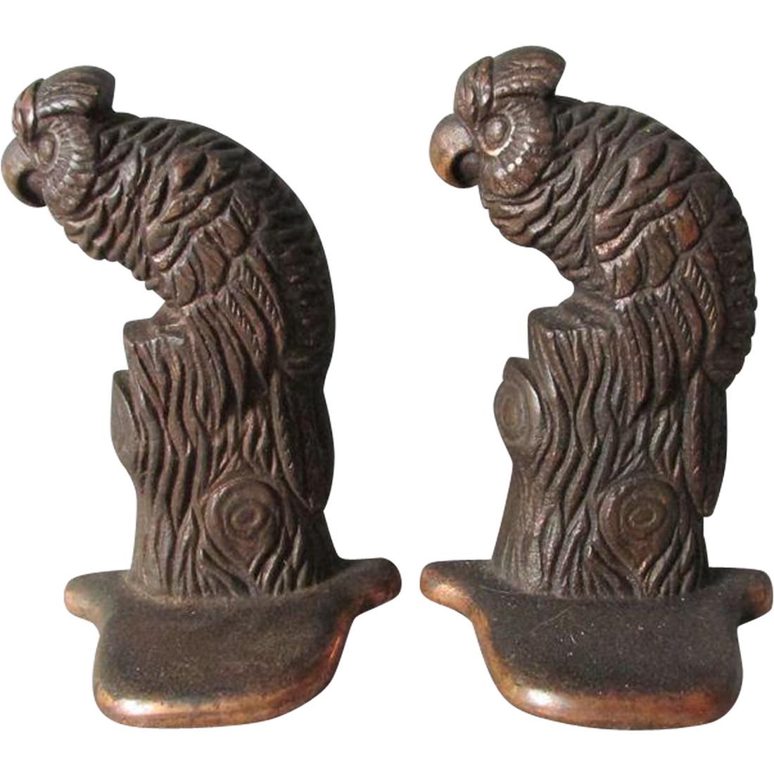 C 1920s Art Deco Parrot Cast Iron Bookends (1 of 2)