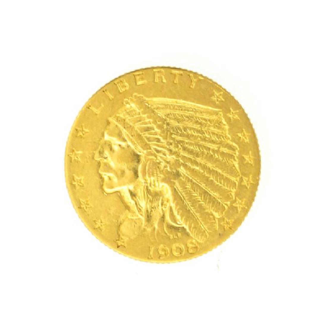 1908 $2.50 U.S. Indian Head Gold Coin - Great (1 of 2)